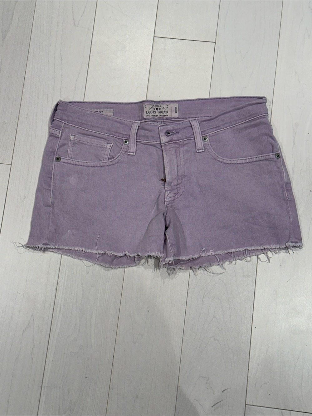 Lucky Brand low rise Pastel Lavender Denim Cutoff Shorts - size 24